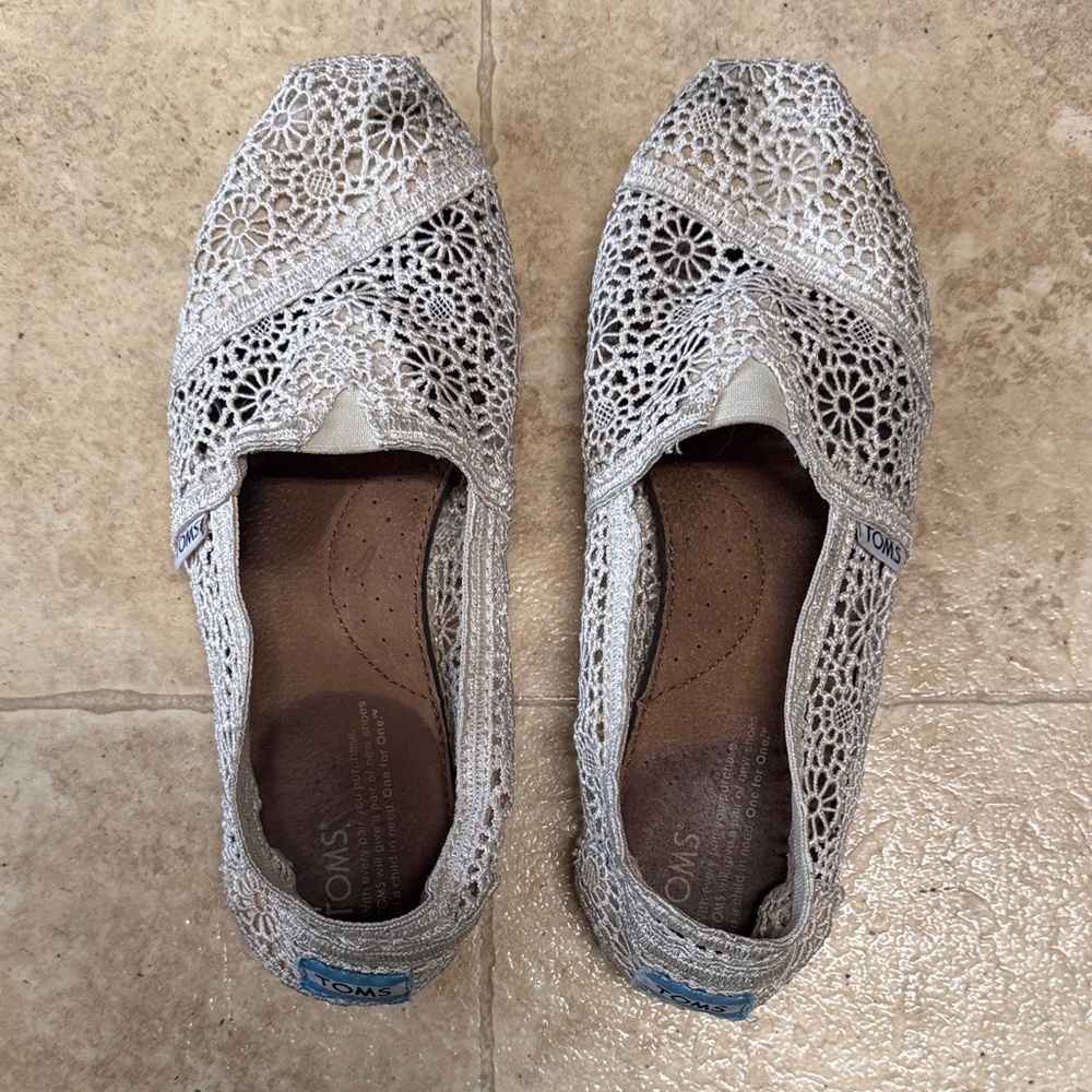 TOMS Classic Alpargata Crochet Lace Slip-On Natural/Beige 8.5